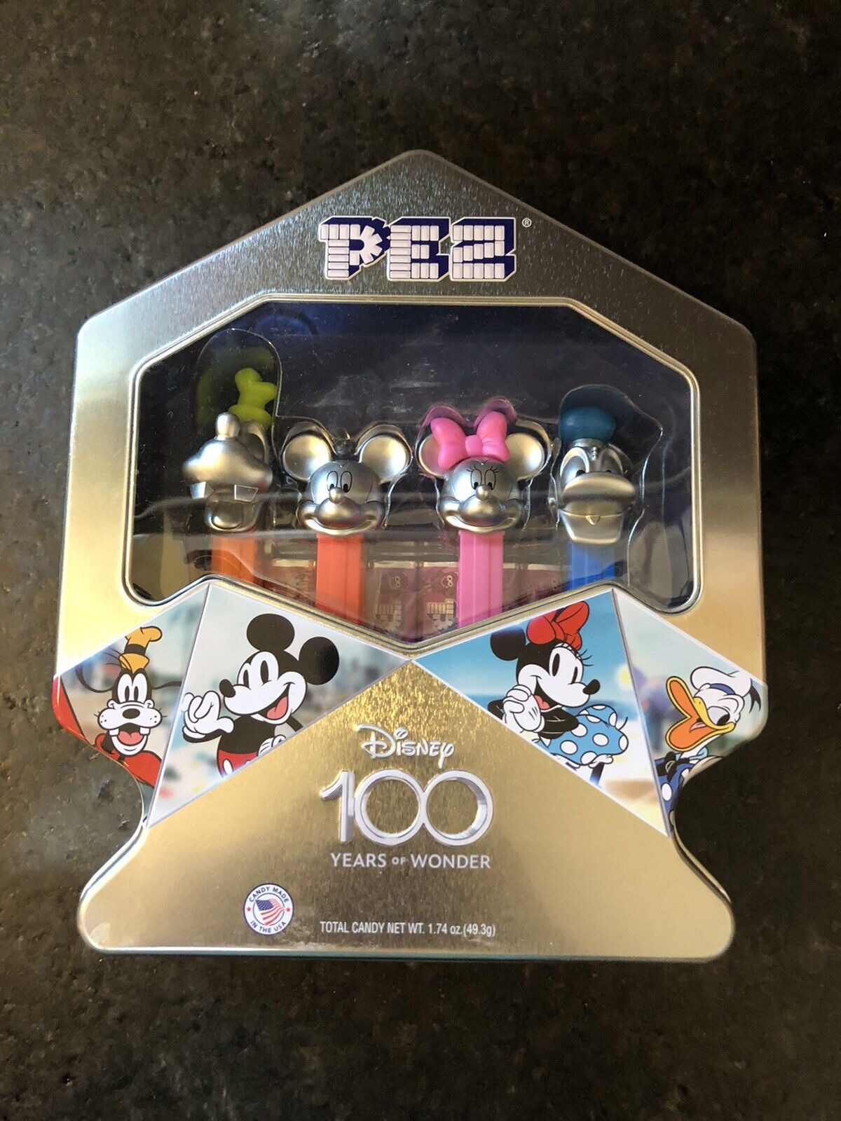 DIsney 100 PEZ Platinum Mickey Minnie Donald Goofy Tin Limited Edition New