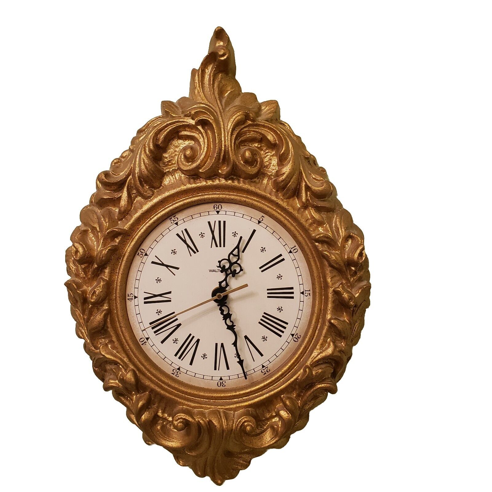 Vtg Waltham Gold MCM Filligree Clock Hollywood Regency molded plastic