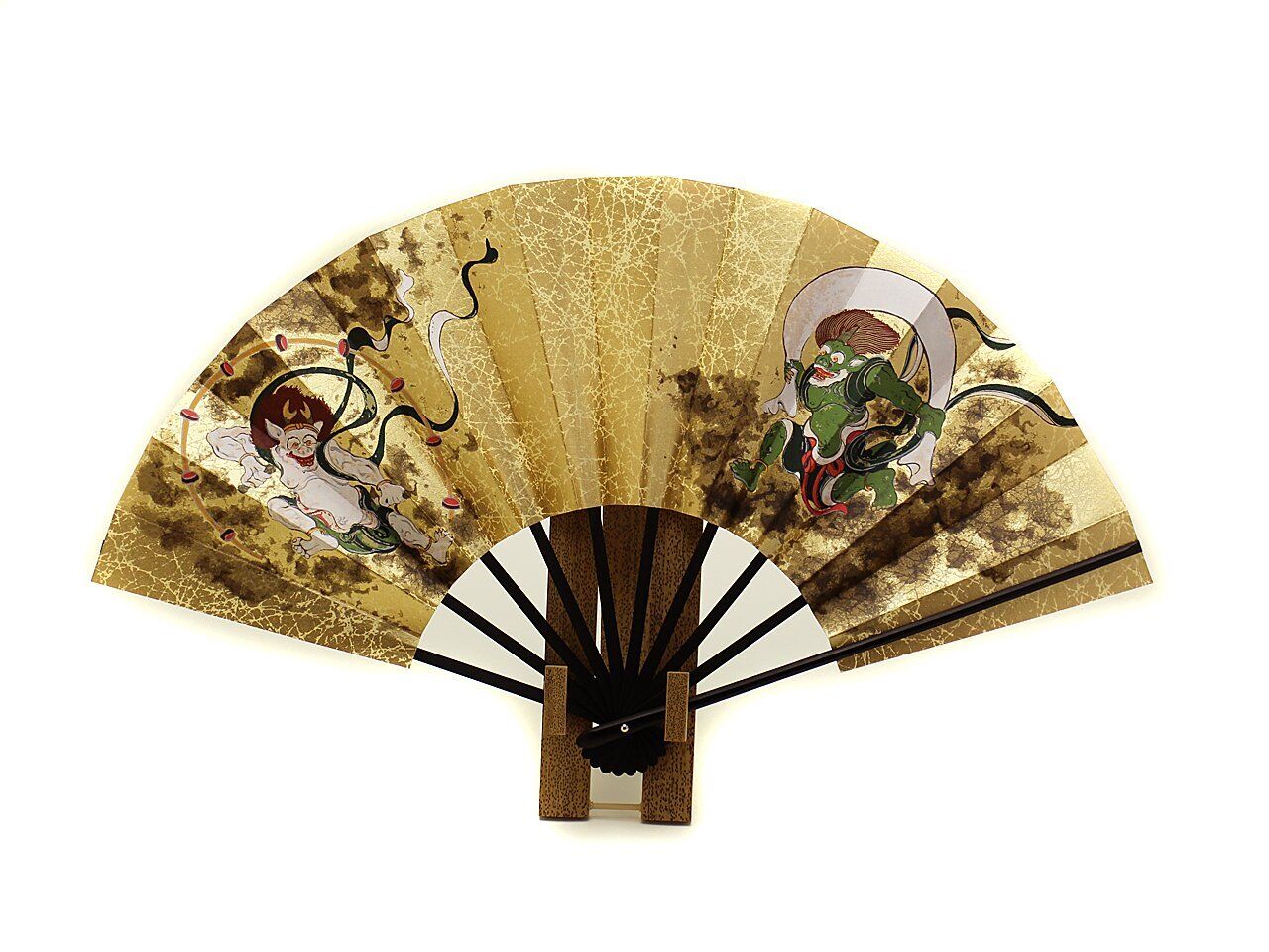 Kyoto fan, decorative fan, Fujin Raijin, 9 inches, made in Japan, Kyoto, double-