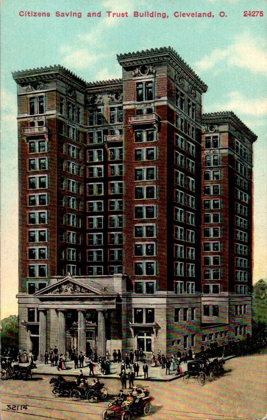 Citizens Saving and Trust Building, Old Cars, Cleveland, Ohio OH Postcard