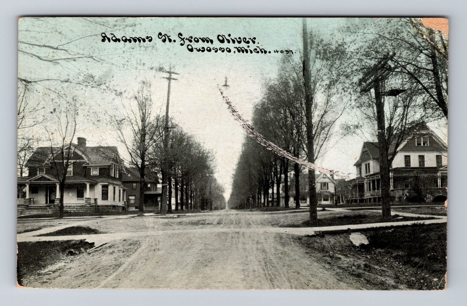 Owosso MI-Michigan, Adams St From Oliver Antique Souvenir Vintage c1913 Postcard