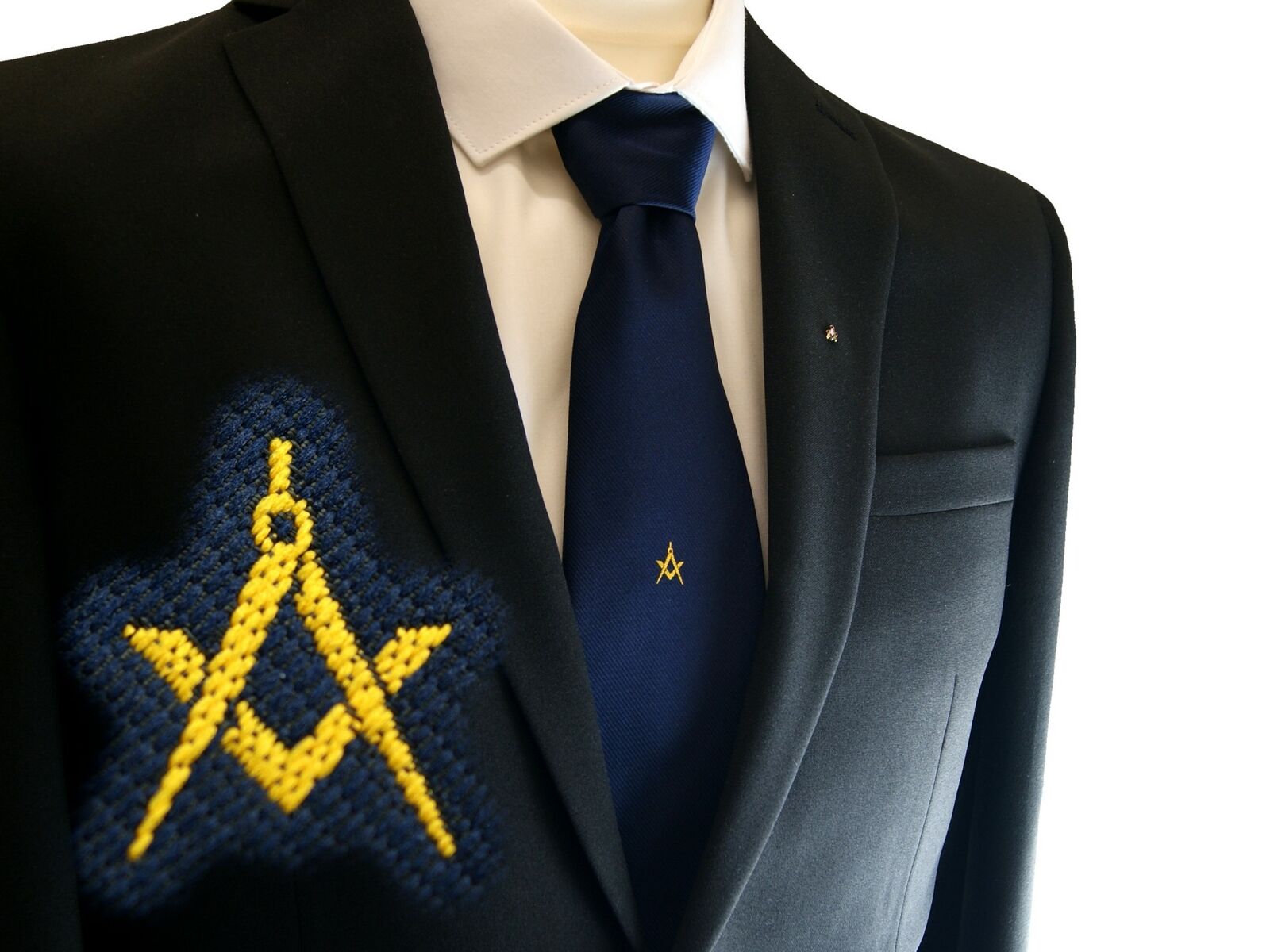  Freemasons Masonic Woven Tie Navy Blue Square Compasses