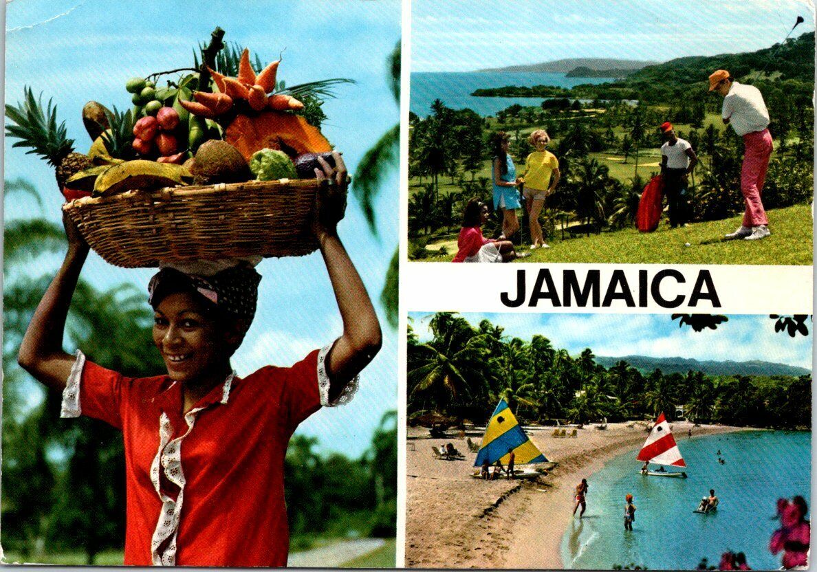 VINTAGE CONTINENTAL SIZE POSTCARD JAMAICA LAND OF SUN AND SEA MULTIVIEWS 1973