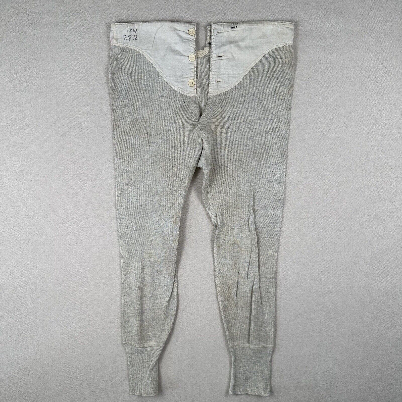 WW2 WWII US Military Thermal Wool Blend Pants Mens 32 Gray Distressed Long Johns