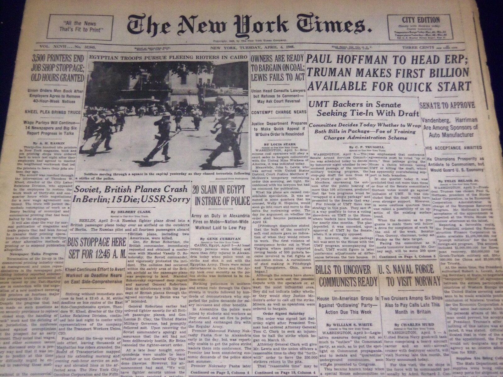 1948 APRIL 6 NEW YORK TIMES - PAUL HOFFMAN TO HEAD ERP - NT 3609