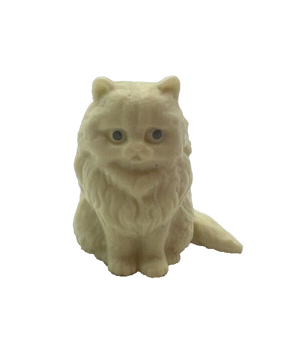 Miniature White Plastic Persian Cat Toy Figure