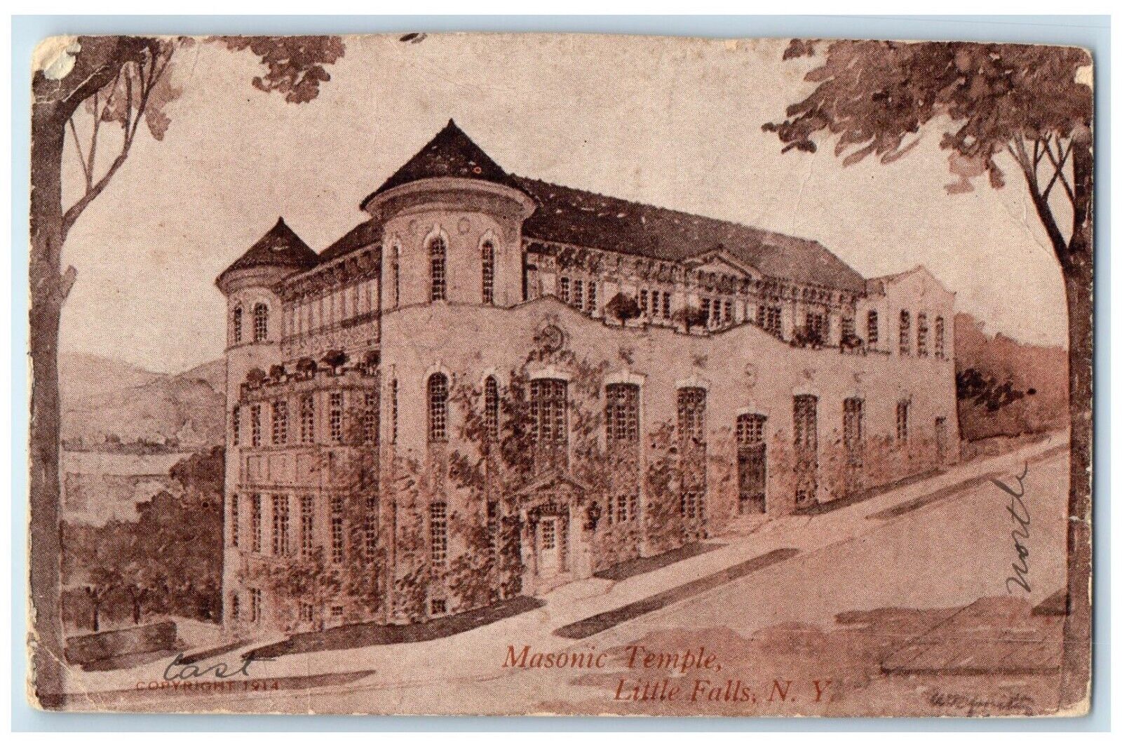 c1910 Masonic Temple Exterior Building Little Falls New York NY Vintage Postcard
