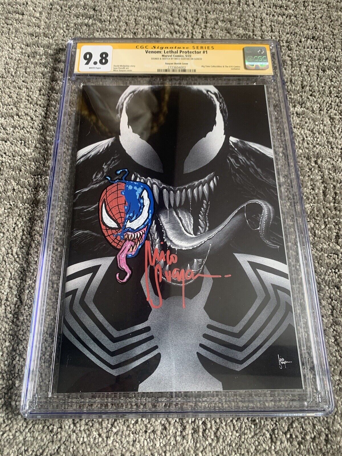 Venom Lethal Protector 1 Signed Sketch Remark Mico Suayan CGC 9.8 Spider-Man 🔥