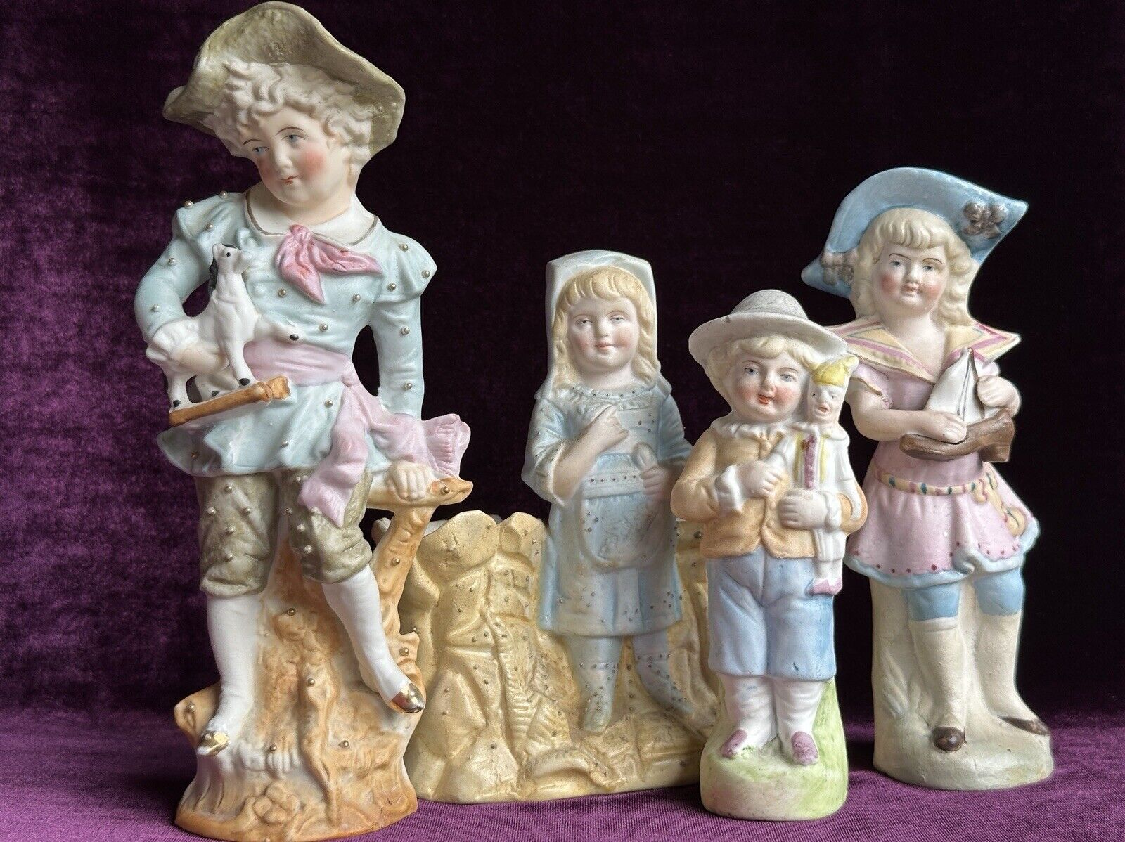 Lot of 4 Antique/Vintage German (?) Bisque Victorian Style Figurines