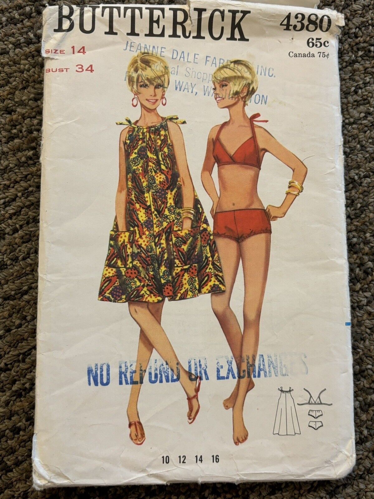 Vintage 2 Pc Swimsuit w/ Cover-up Butterick 4380 Unused 34” B