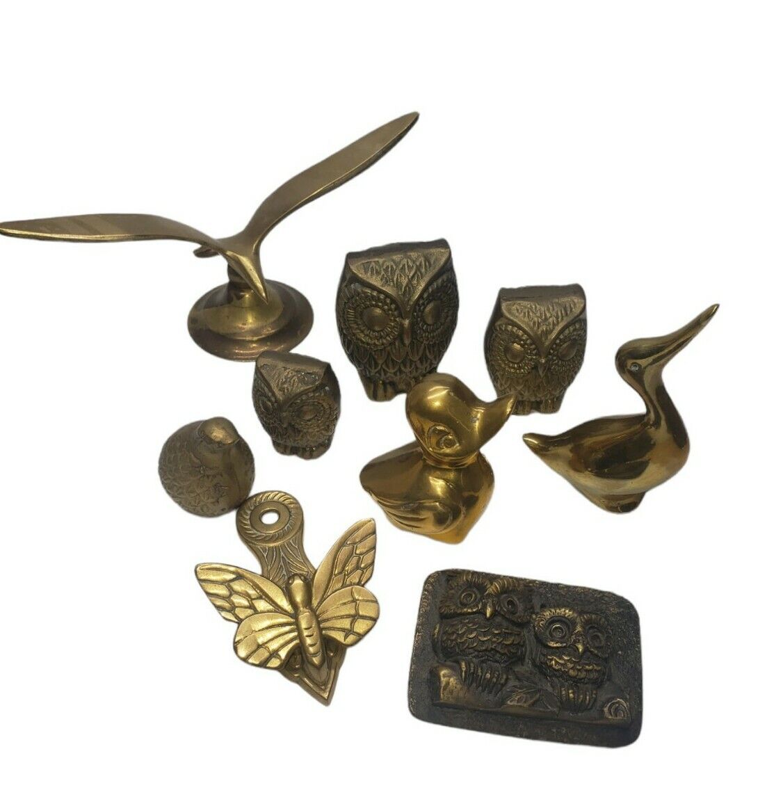 Vintage Brass  Figurines Miniatures Lot, Owls, Duck, Butterfly +++
