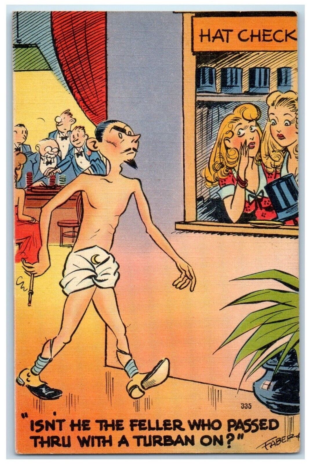 c1910's Indian Humor Turban As Pants Casino Gambling Unposted Antique Postcard