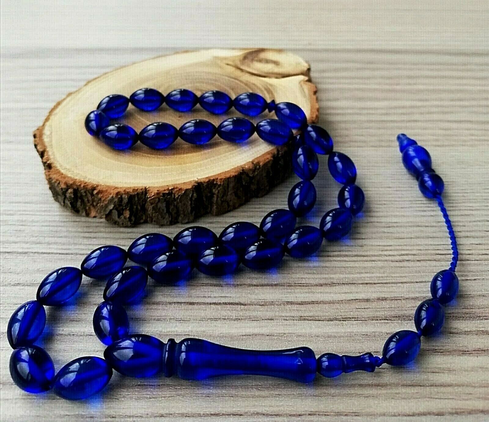 REAL Tightening Amber Islamic Prayer 33 beads, Tasbih, Misbaha, Tasbeeh, 11x7mm