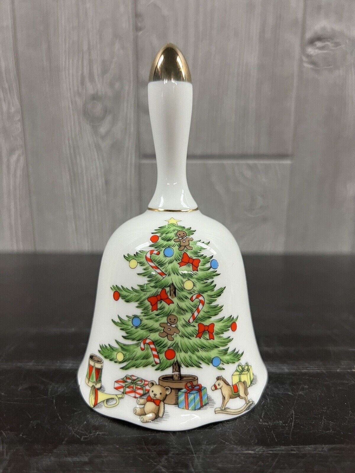 Holiday Hostess Fine China Dinner Bell Christmas Tree Toys Holly Leaf Japan