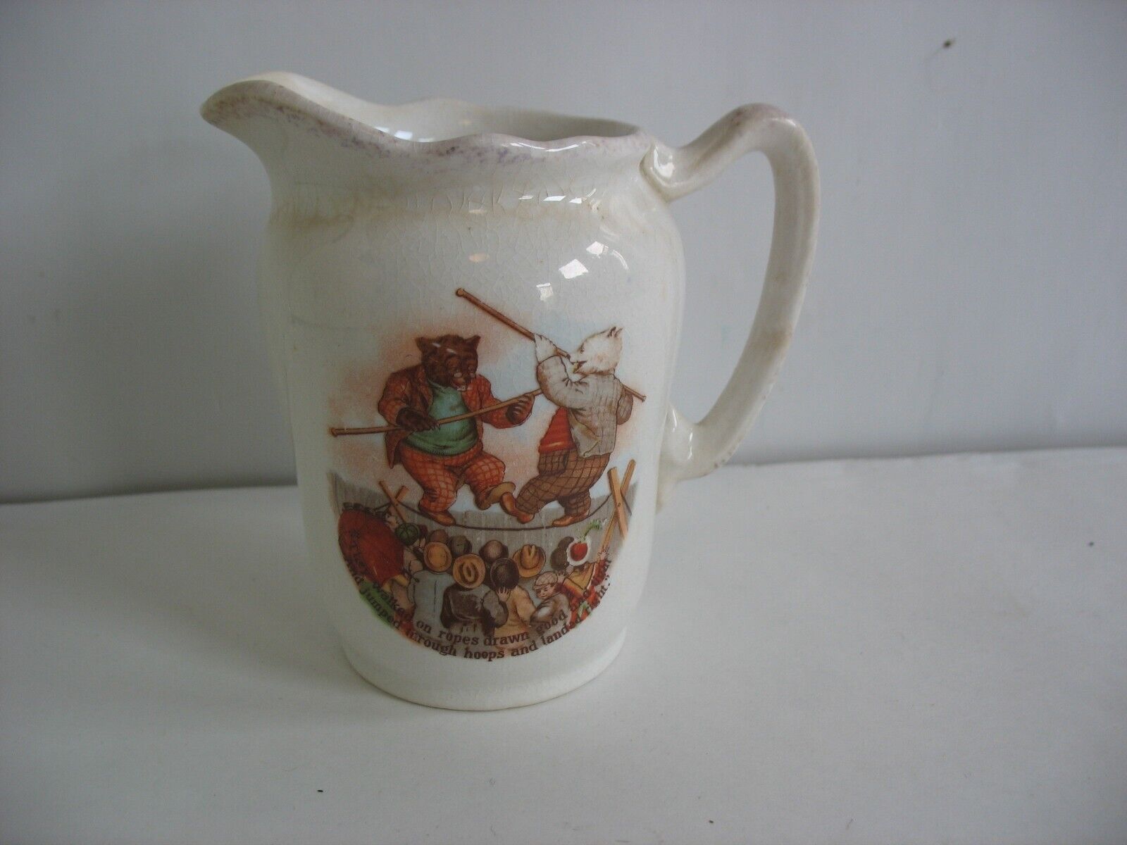 HTF Antique Roosevelt Bears Buffalo Pottery creamer jug 3 3/4\