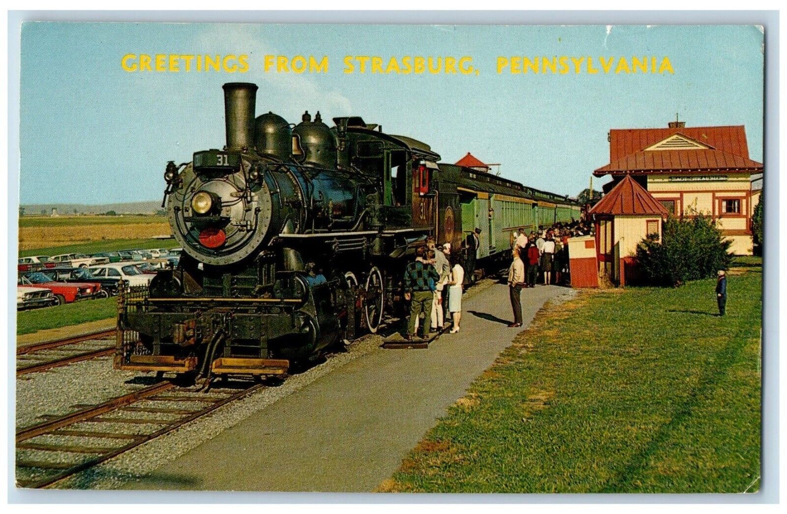 Strasburg Pennsylvania Postcard Greetings Locomotive Train Railroad 1960 Vintage