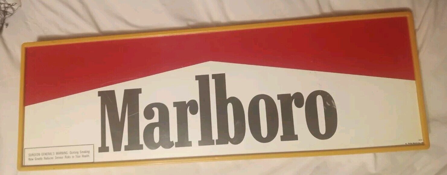 Vintage Marlboro Store Sign Phillip Morris 1986 Cigarettes Plastic 2 Feet X 8 In