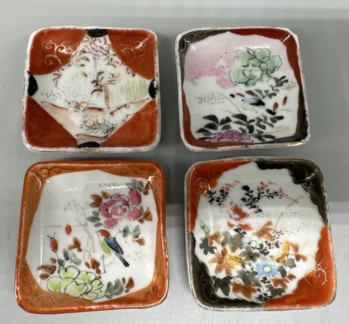 Vintage Asian  Hand Painted Sushi Soy Sauce Wasabi Rectangluar Dipping Dishes
