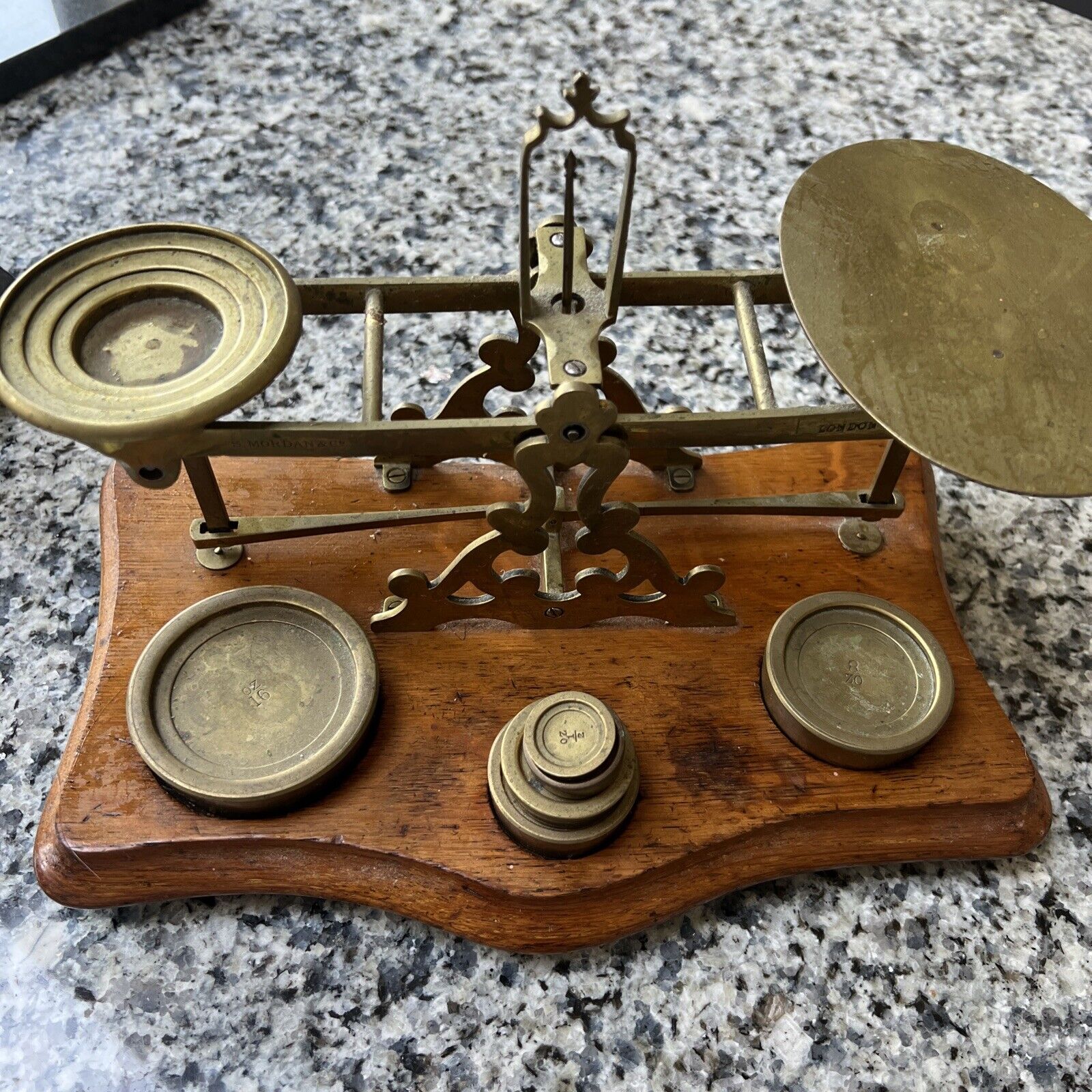 Antique Victorian English Brass Postal Scale By S. Mordan London FULL SET