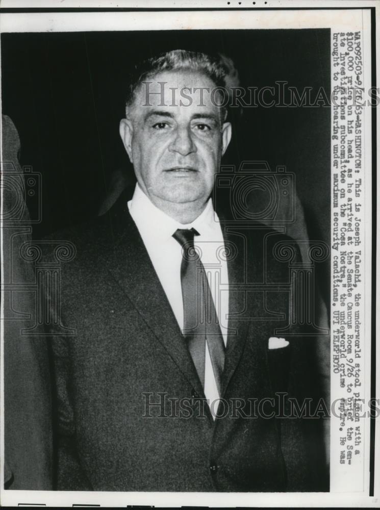 1963 Press Photo Joseph Valachi, Underworld Stool Pigeon arrived at Senate