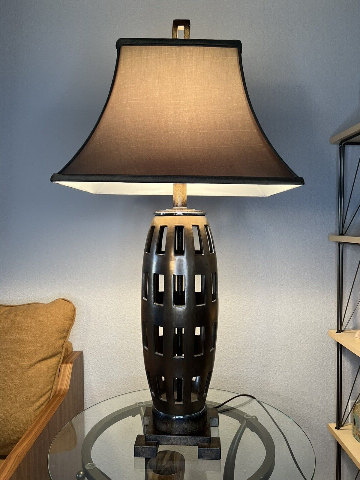 High Style, Modernism, Stunning Tall Reticulated Bronze/Brass Table Lamp