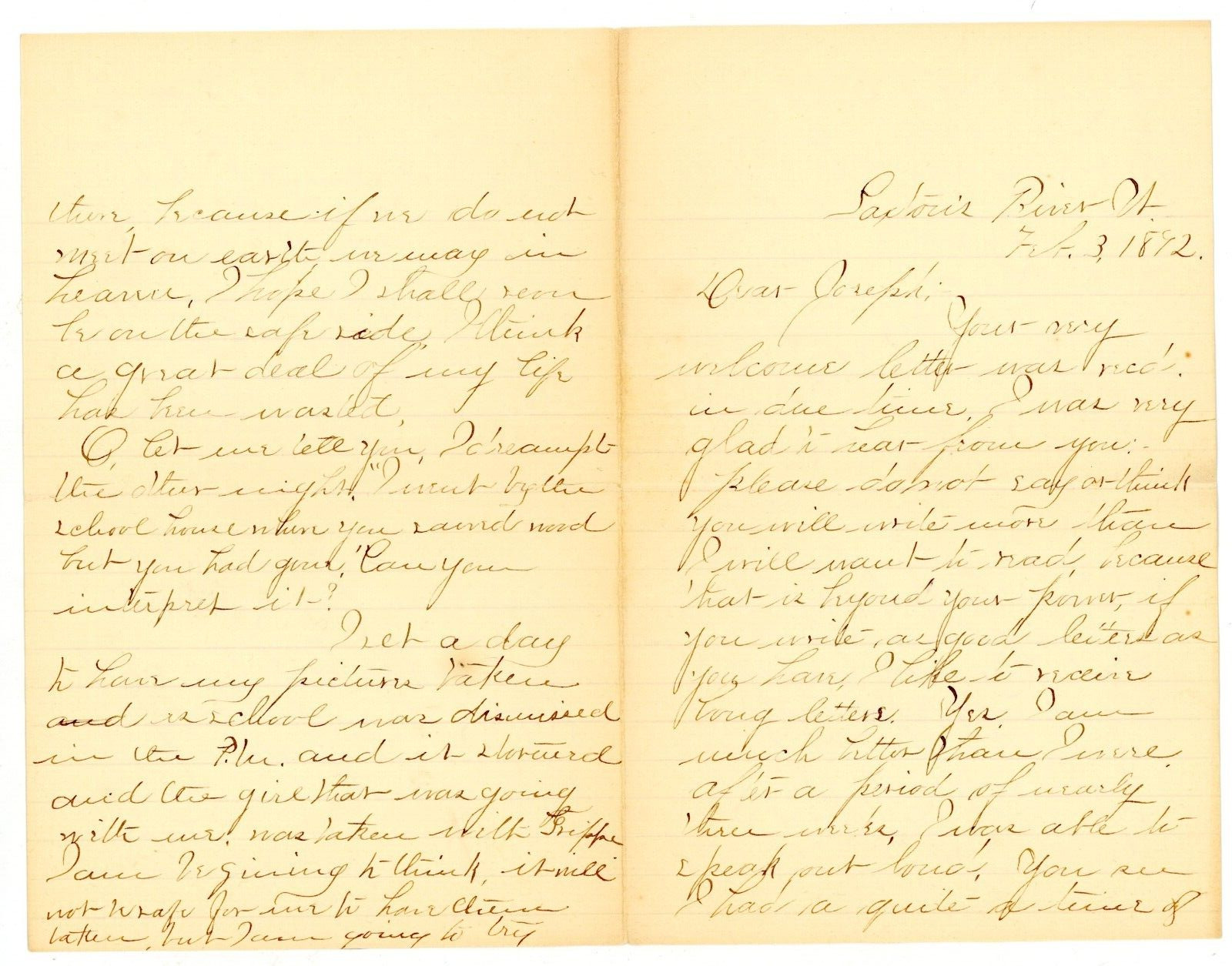 1892 Handwritten letter Santon\'s River Vermont VT
