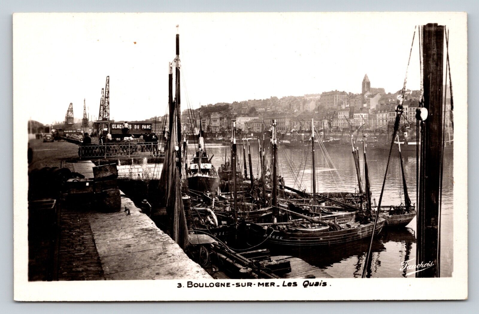 VINTAGE RPPC Postcard: Boulogne-Sur-Mer France Fauchois Photo - Boats Parked
