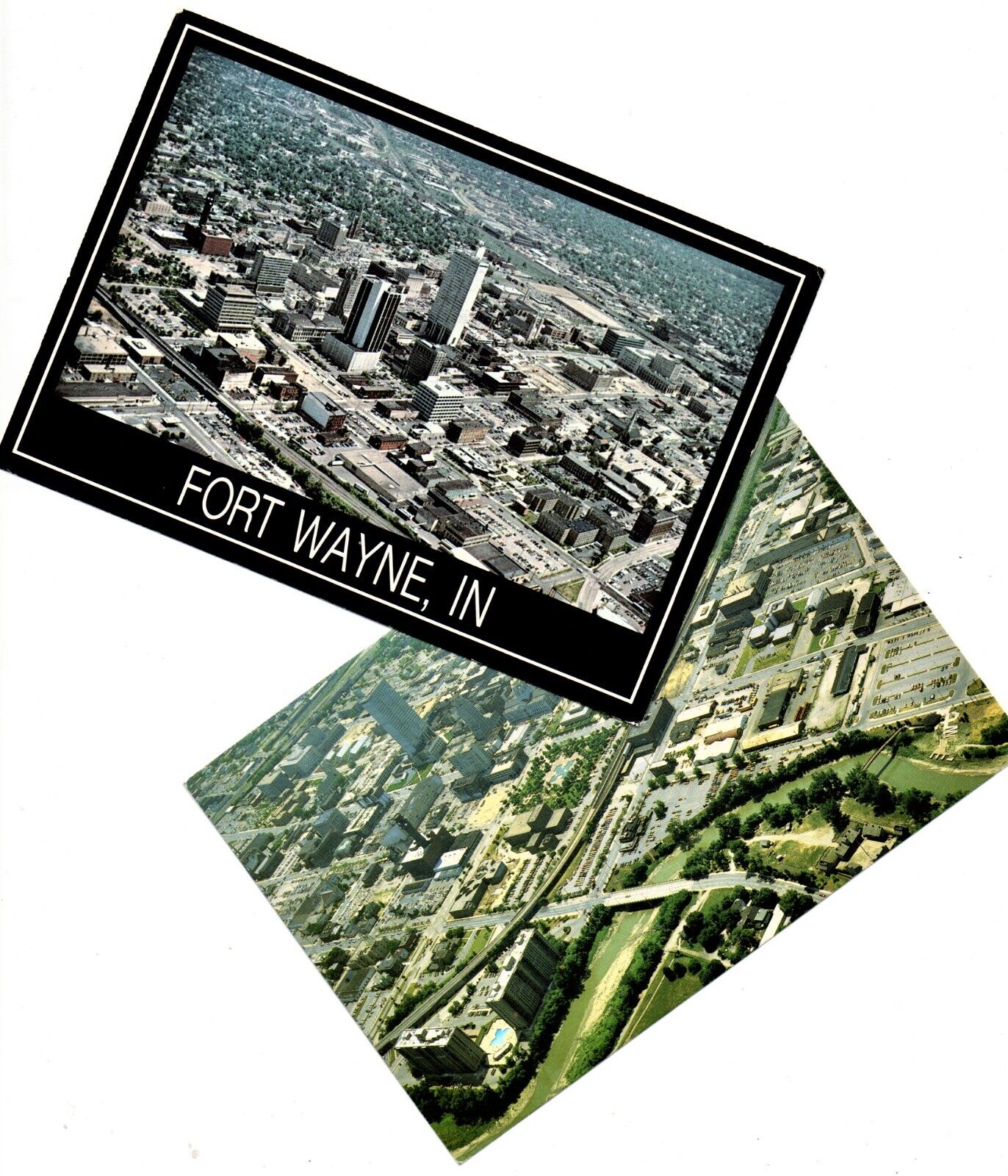 Lot of 2 Vintage (Circa 1990) Fort Wayne, Indiana Aerial Postcards