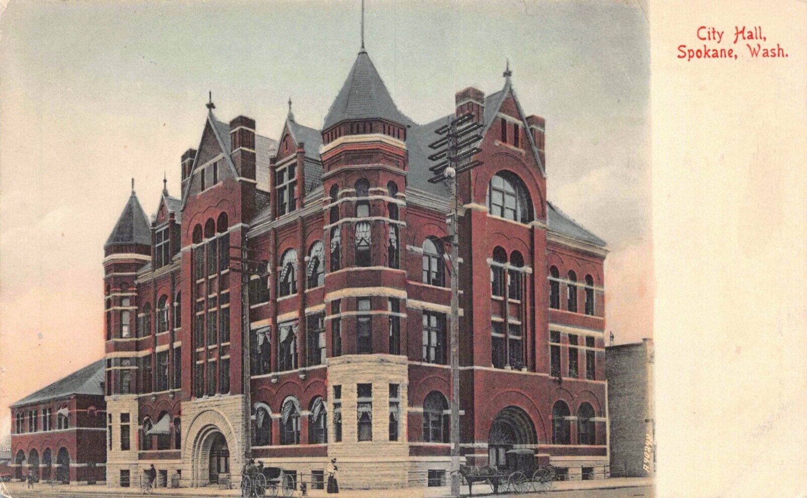 Hand Colored Postcard City Hall in Spokane, Washington~130661