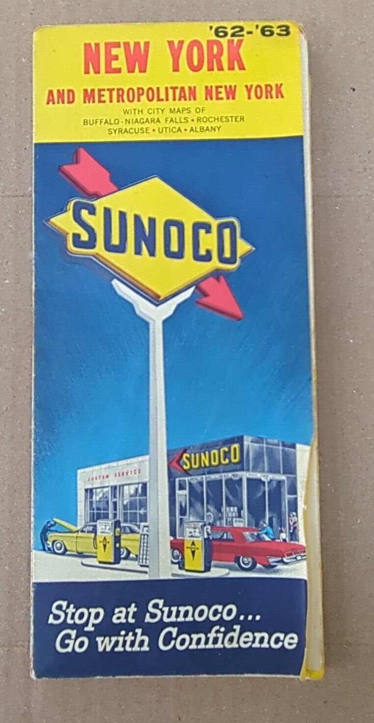 Vintage 1962-63 Sunoco New York State W/ Metropolitan New York Map