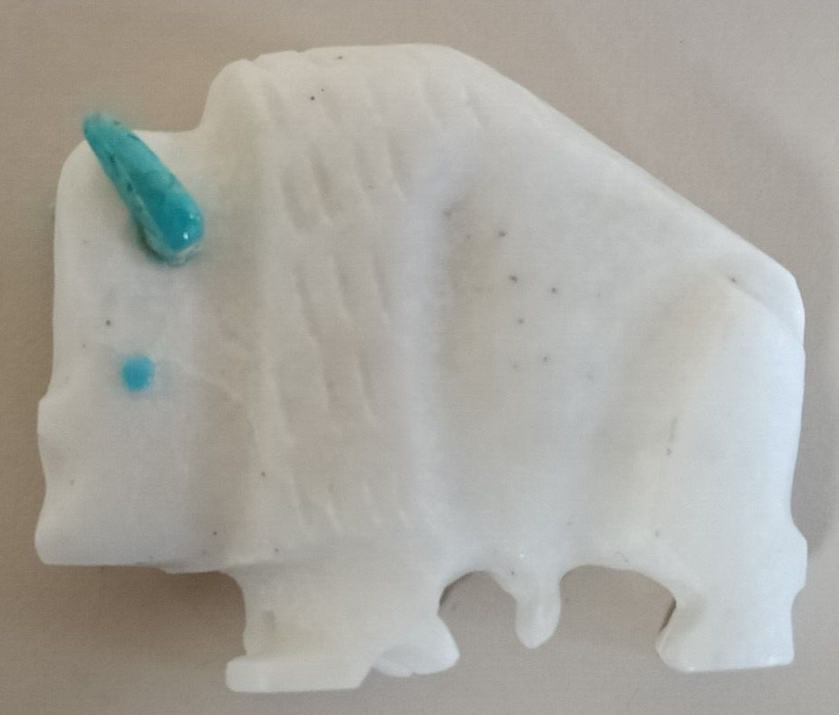 Buffalo Zuni Indian Fetish Carving Todd Etsate Sacred White Buffalo w/Turquoise