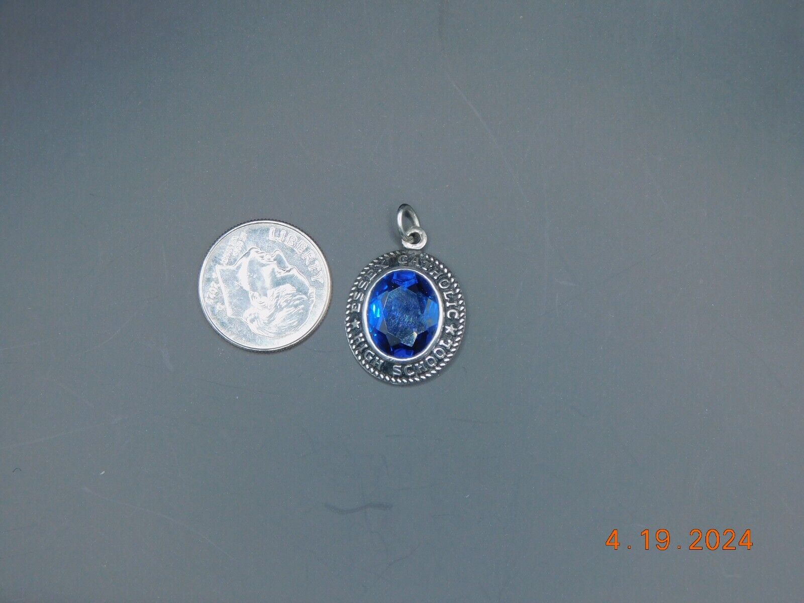1967 Essex Catholic High School Sterling Silver & Blue Spinel Pendant - '67 Prom