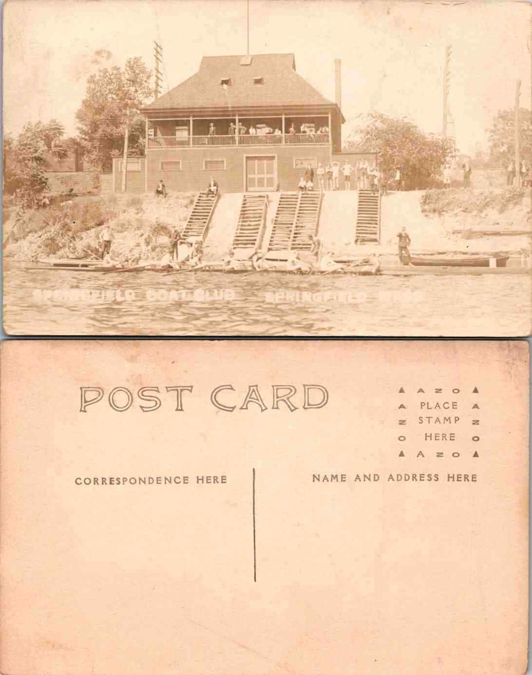 Vintage Postcard - Springfield MA~Boat Club Races~Waterfront~Pavilion~1908 RPPC