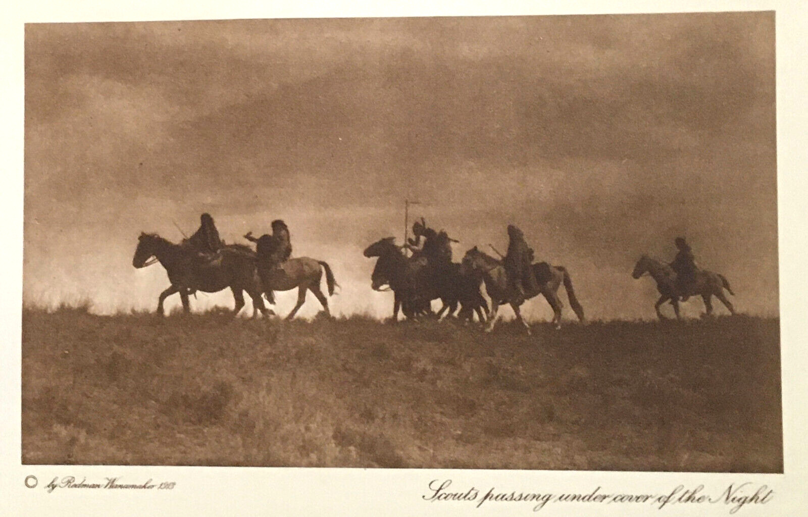 THE VANISHING RACE  - 60 - SCOUTS PASSING UNDER COVER OF NIGHT - PHOTOGRAVURE