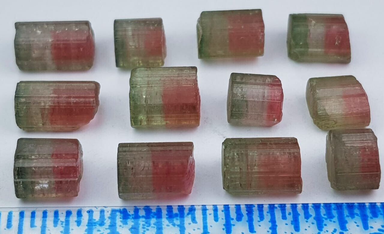 34 Ct Natural Bi Color Tourmaline 12 PCs crystal Lot From Afghanistan