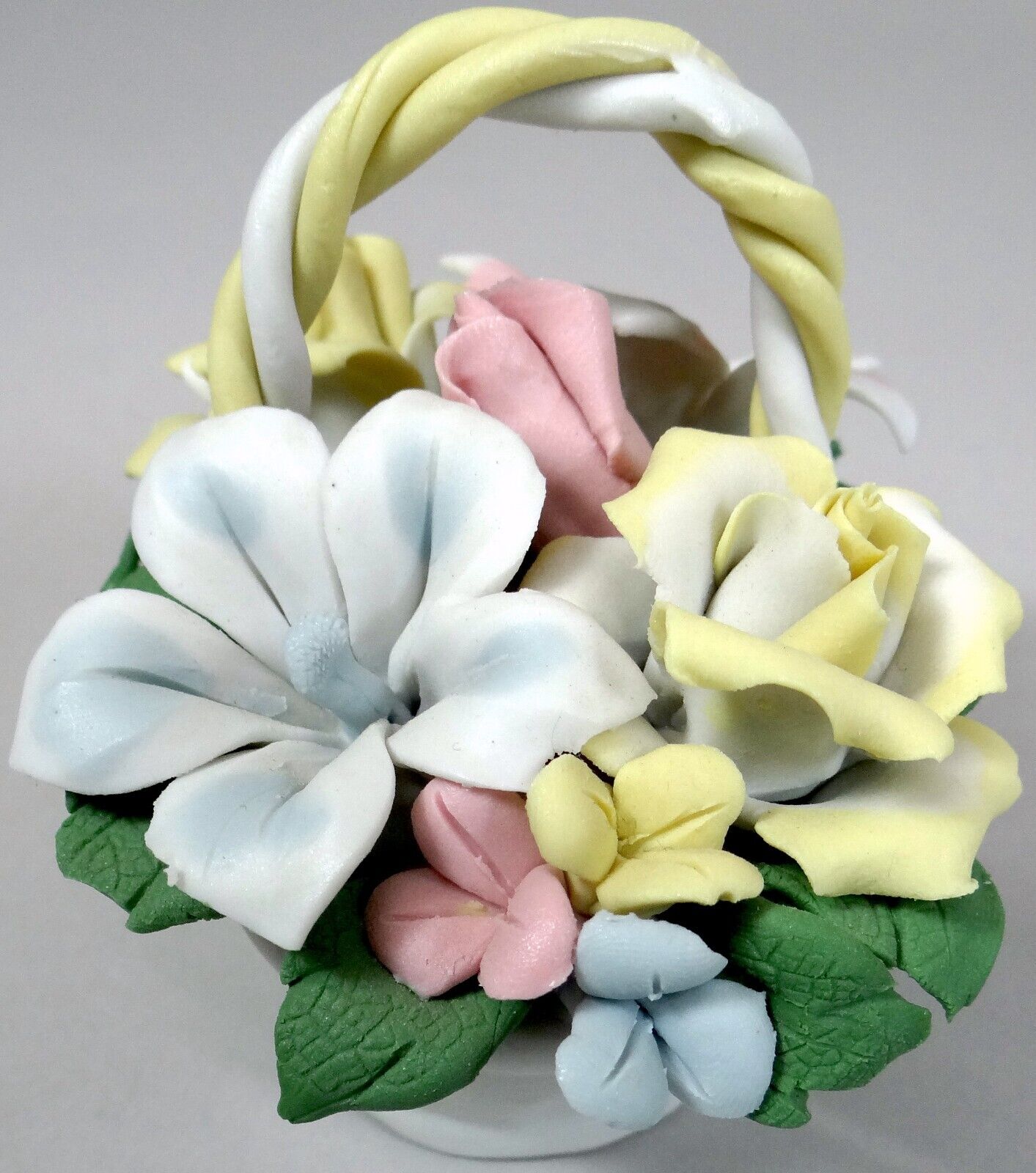 Capodimonte Flower Basket Vtg Bisque Porcelain No Damage 4x3.5in Stunning