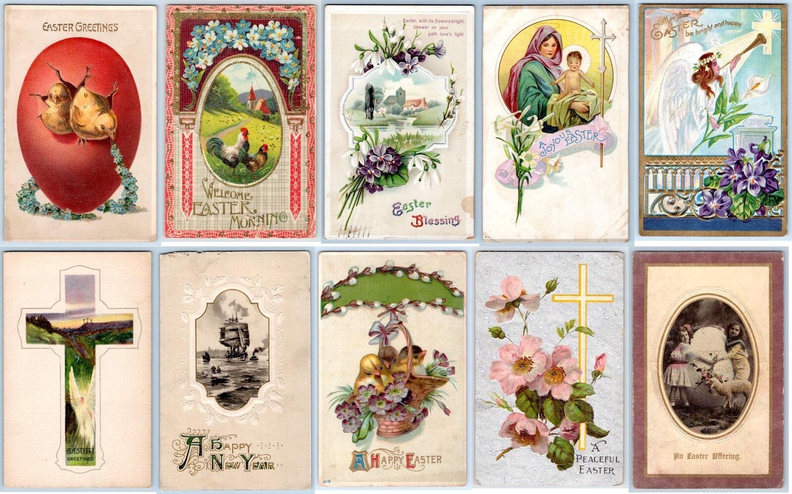 ANTIQUE EASTER POSTCARDS LOT OF 10 EARLY 1900\'s CONDITION VARIES #32