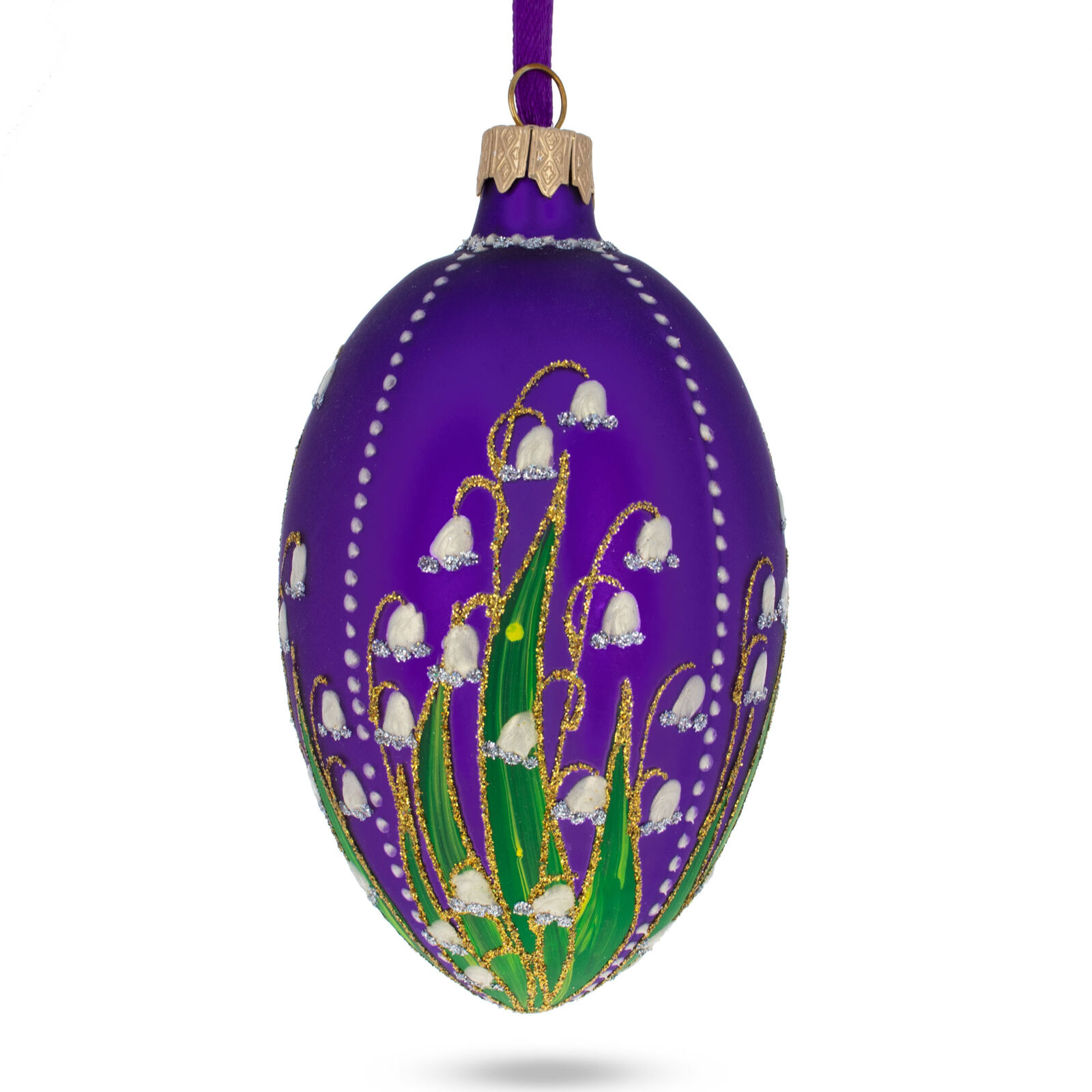 1898 Lilies Of The Valley In Purple Royal Egg Glass Ornament 4 Inches