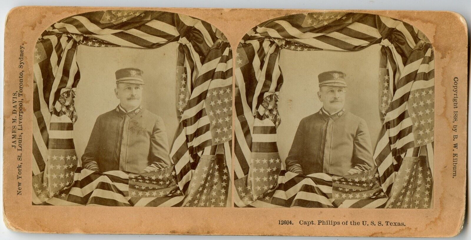 Capt. Phillips of US Navy Ship Texas Vintage Patriotic Photo Stereoview 1898