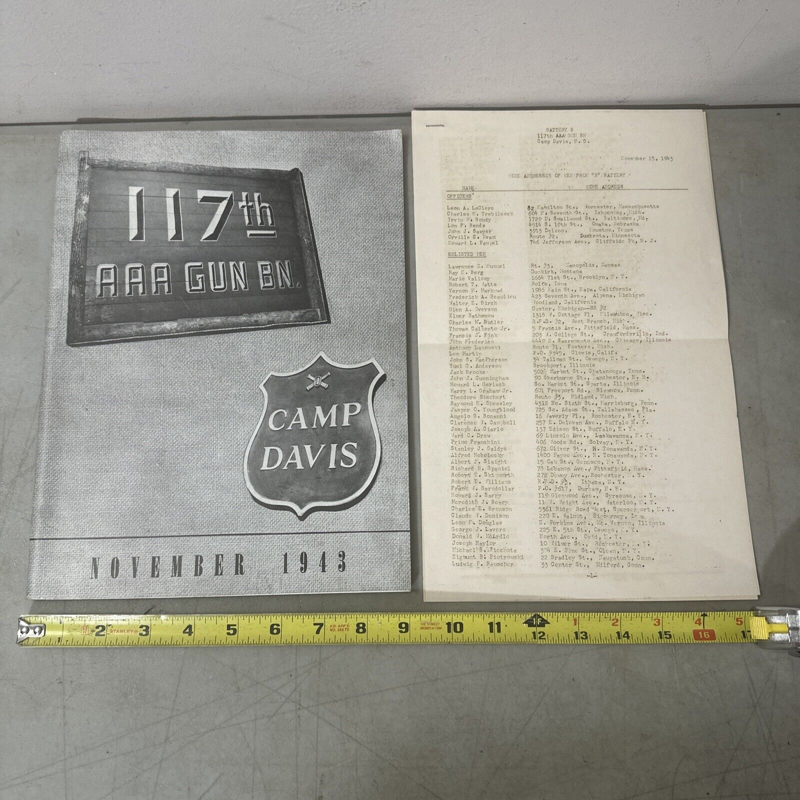 November 1943 Camp Davis 117th Anti-Aircraft Artillery Gun Batallion Yearbook NC