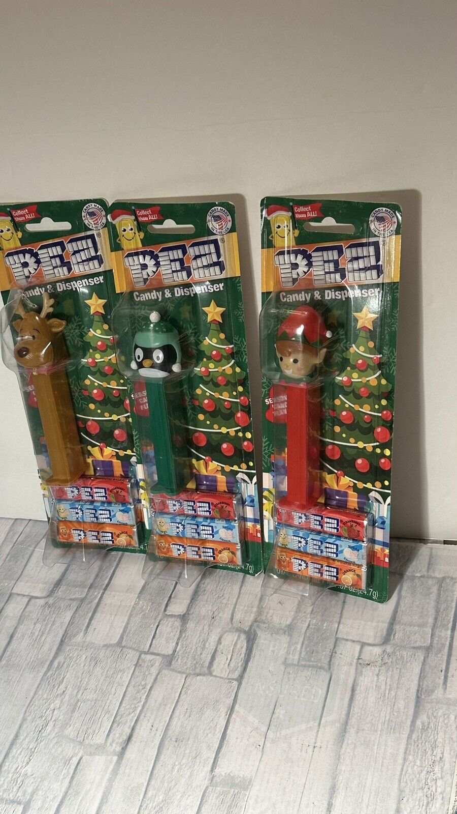 Lot/3 Pez Dispenser: Elf, Penguin, Reindeer New