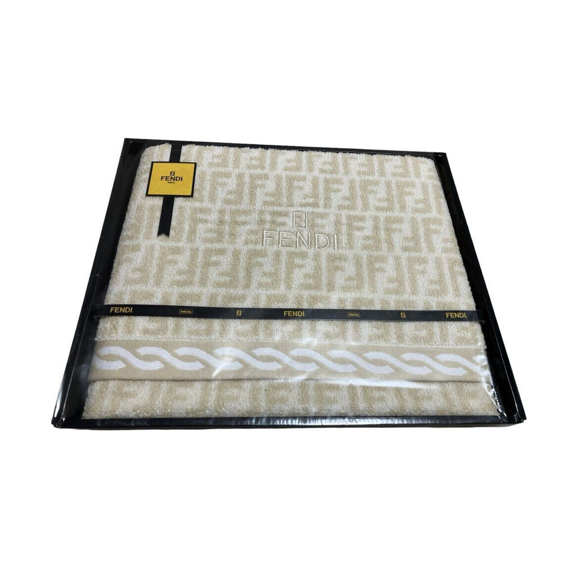 Fendi Bath Towel Zucca Pattern Beige Logo 120*60cm Cotton w/Box Unused