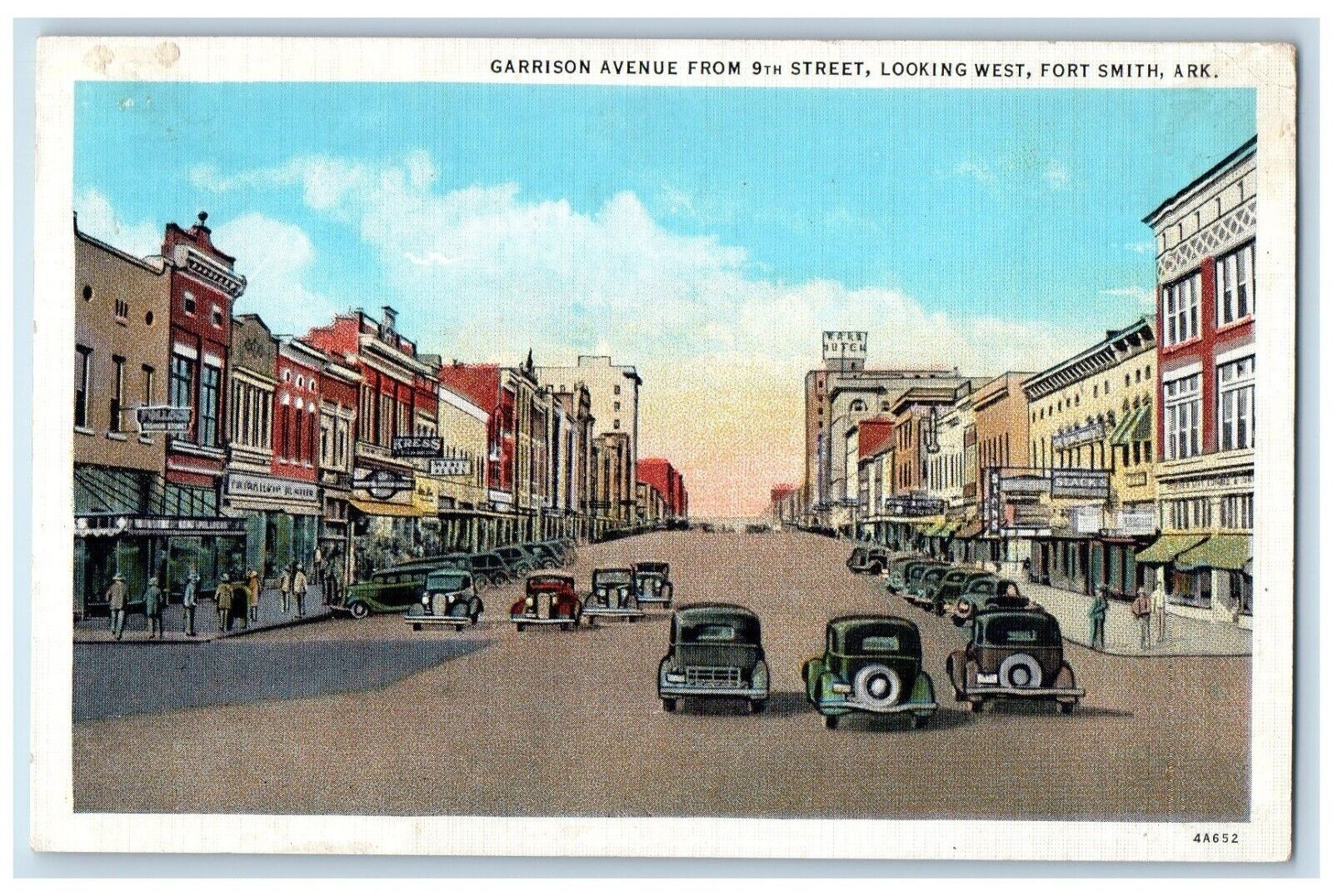 Fort Smith Arkansas AR Postcard Garrison Avenue 9th Street Looking West Car 1940