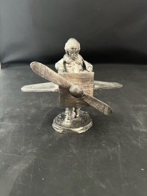Michael Ricker Pewter Figurine Faux Airplane w Walking Boy Pilot 1995