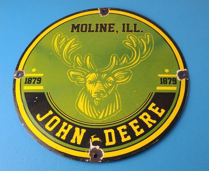 Vintage John Deere Porcelain Farm Implements Tractor Gas Pump Motor Oil Sign