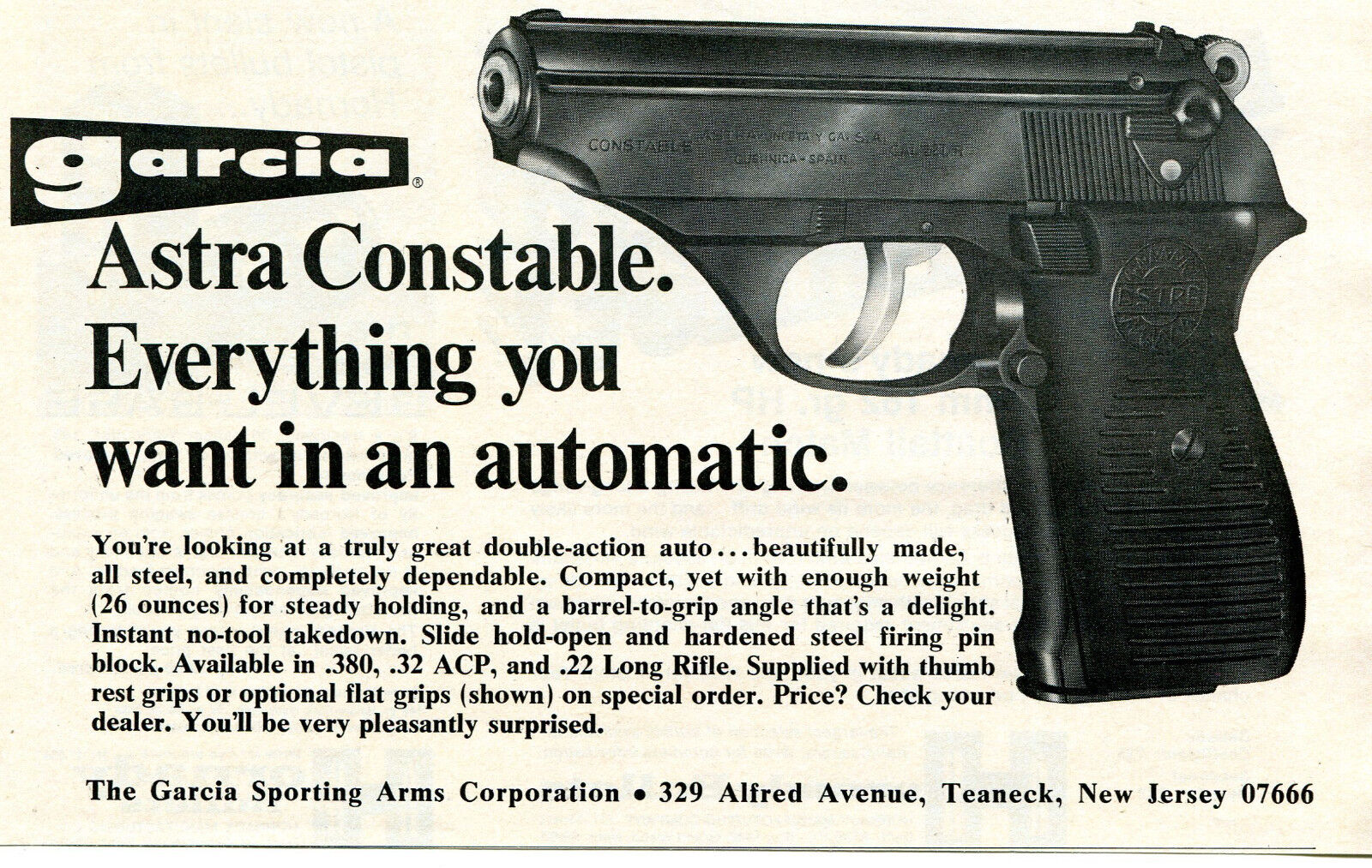 1973 Print Ad of Garcia Astra Constable .22LR Pistol
