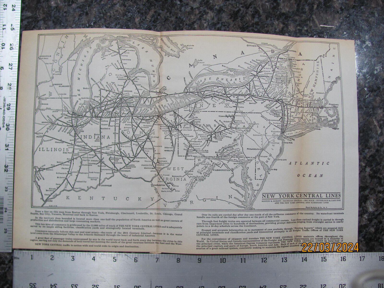 RARE 1924 NEW YORK CENTRAL LINES RAILROAD SYSTEM MAP w/ all CONNECTING RRs OH NJ
