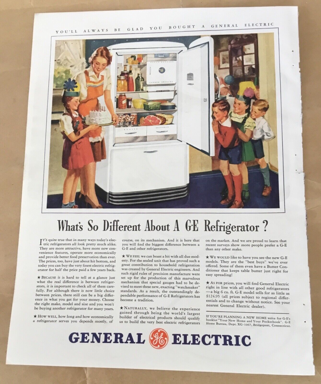 General Electric refrigerator 1941 vintage print ad 40s art retro decor birthday