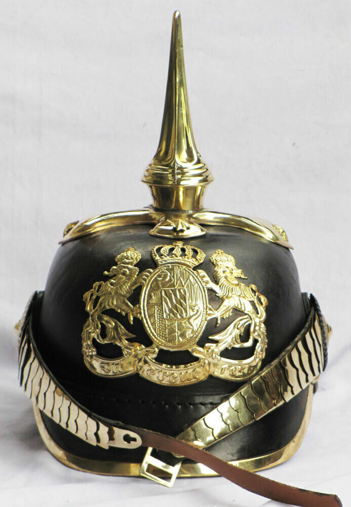 Black Leather Prussian Helmet German Pickelhaube Long Spiked Helmet WWI WWII 