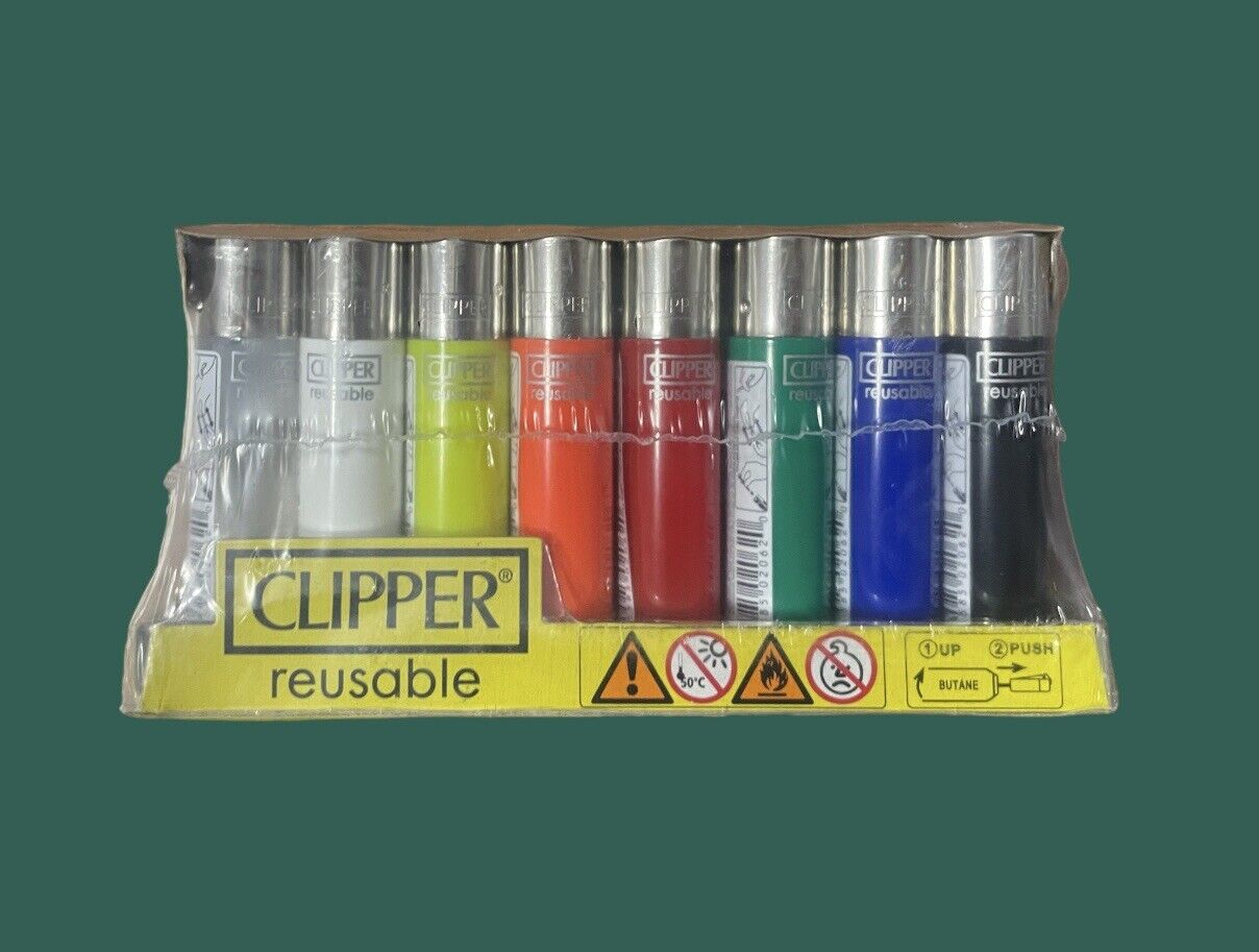 Clipper Lighters 48 Ct Solid Color Reusable Refillable 